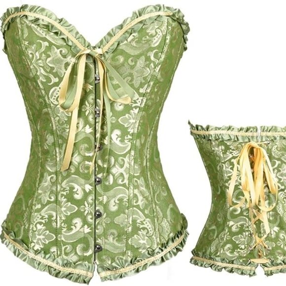 Women's Lace Up Boned Overbust Corset Body shaper top Halloween costume Retro - Picture 1 of 5